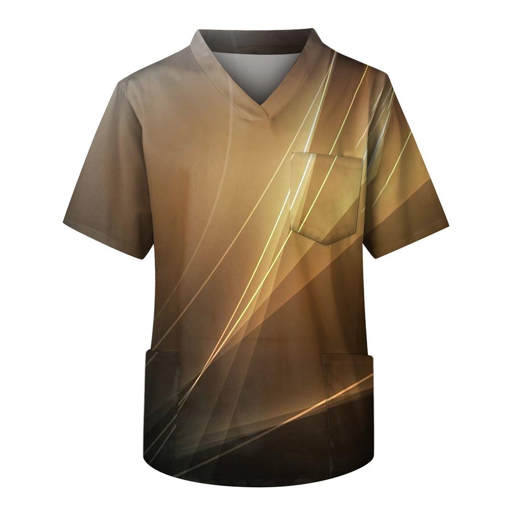 Мужские топы с короткими рукавами и v-образным вырезом с принтом, рабочая блузка с карманами