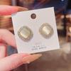 Korean Fairy Cat's Eye Stone Geometric Earrings with S925 Silver Needle and Square Micro-Inlaid Diamond.