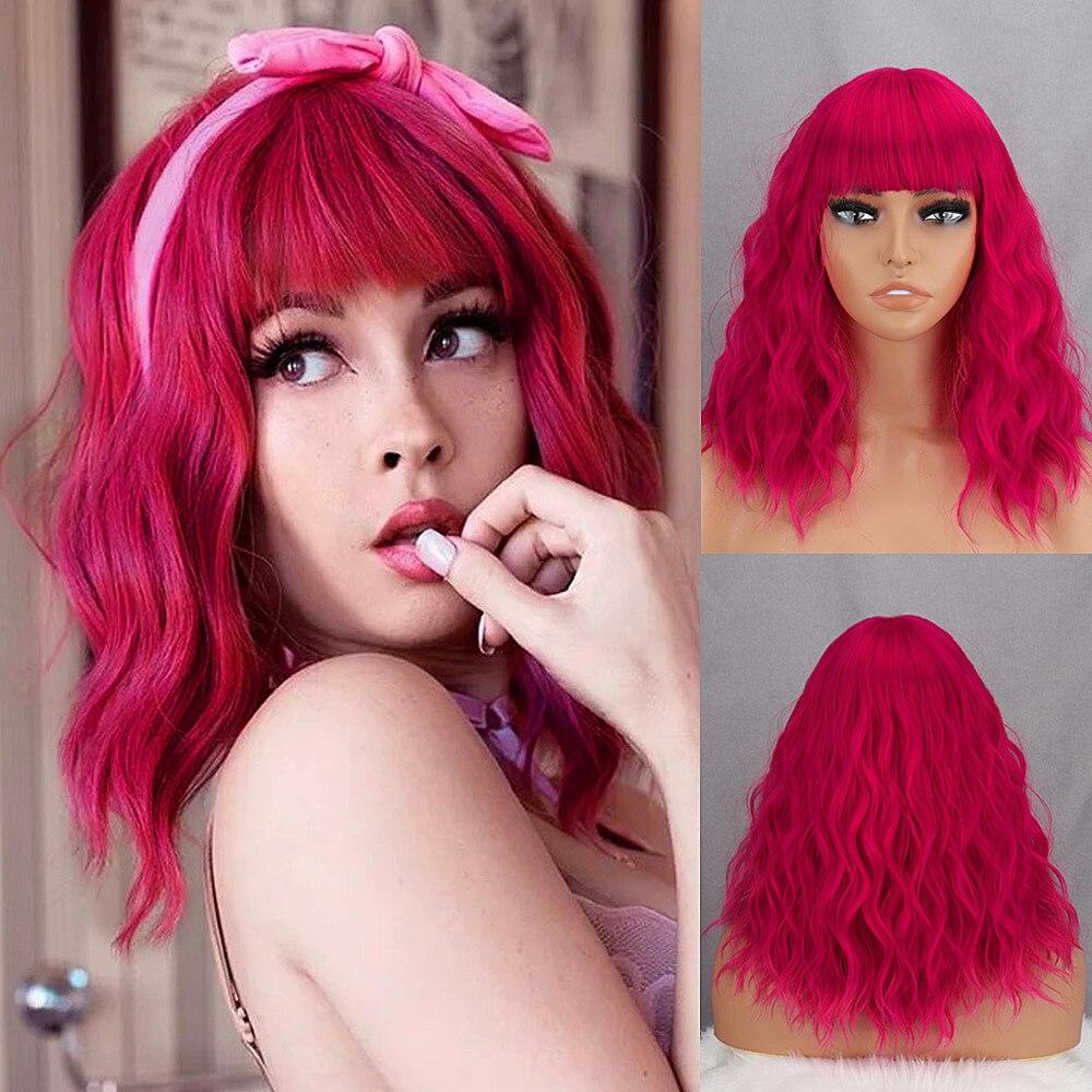 MISS WIG Натуральный коричневый цвет, короткий волнистый парик с челкой, синтетическое волокно, до плеч, женская мода, косплей, повседневная одежда, волосы