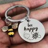 with Letters Stainless Steel Key Ring DIY Letters Round Pendants Bee Happy Key Chain  Father