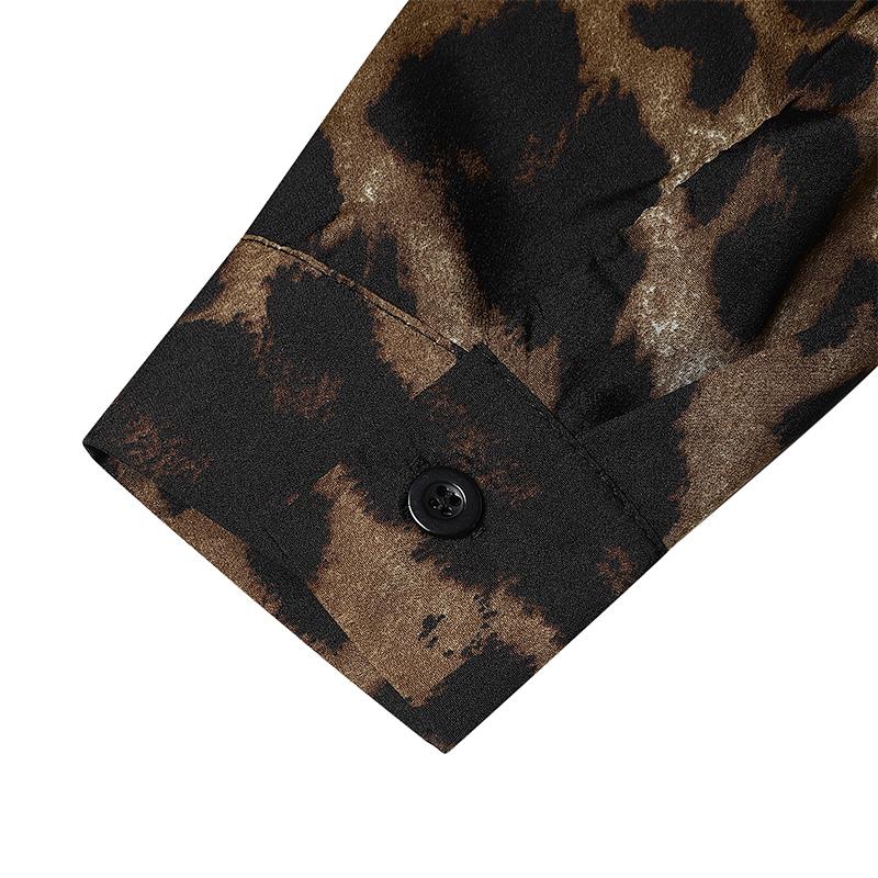 ZANZEA Женское повседневное свободное длинное платье с длинным рукавом и леопардовым принтом