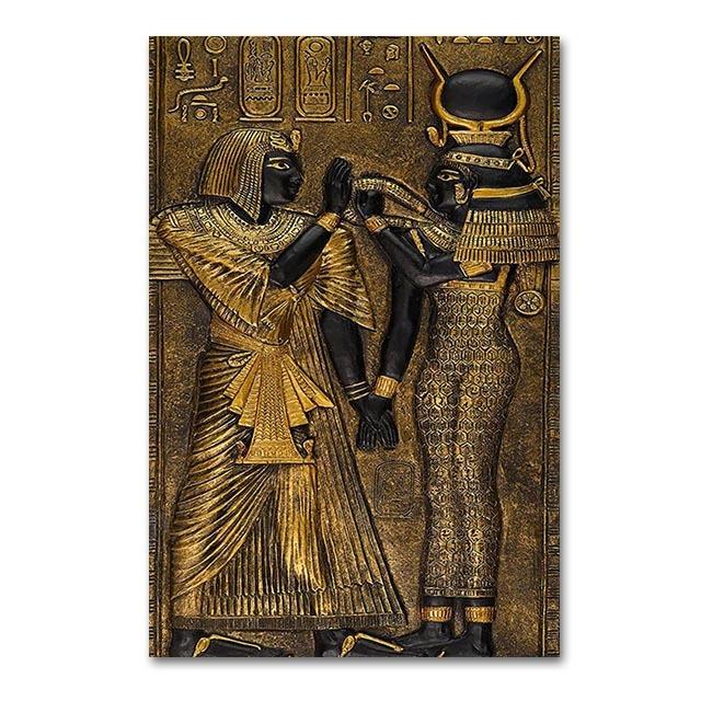 Черный и золотой древнеегипетский художественный эстамп, постер, картина маслом, украшение для дома, настенная роспись для гостиной