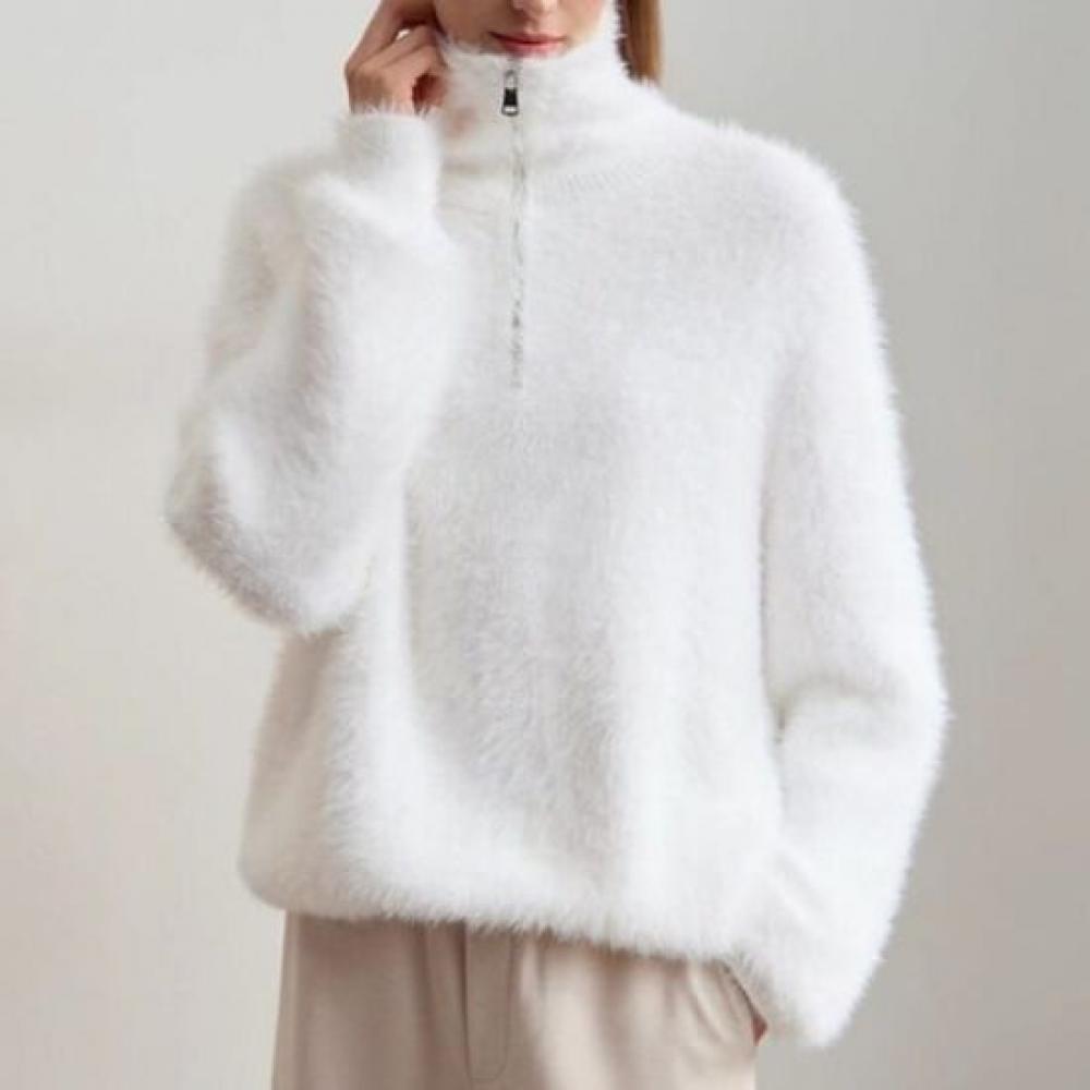 Navava Women S Warm Fleece Zip Collar Long Sleeve Knit Top Nk3302