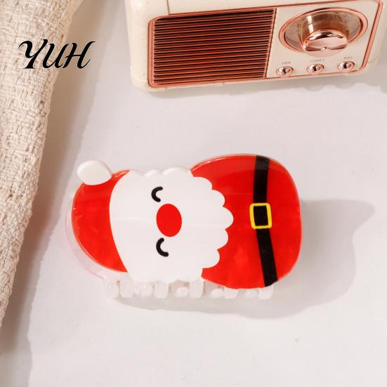 Christmas Hair Claw Clips Clip for Women, Acrylic Festive Accessories with Elk Santa Snowflake Cute Gift Girls Patterns, Non Slip Strong Hold Styling