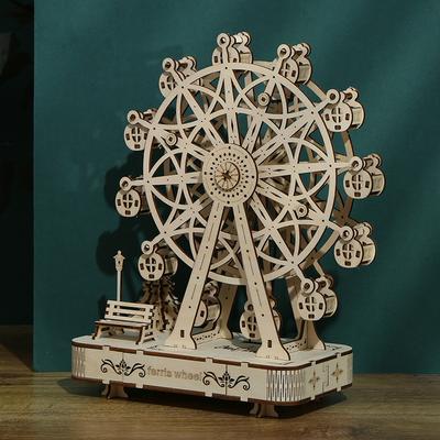 Колесо обозрения 3D деревянная головоломка вращающаяся детская механическая DIY процесс украшение дома колесо обозрения музыкальная модель детская головоломка
