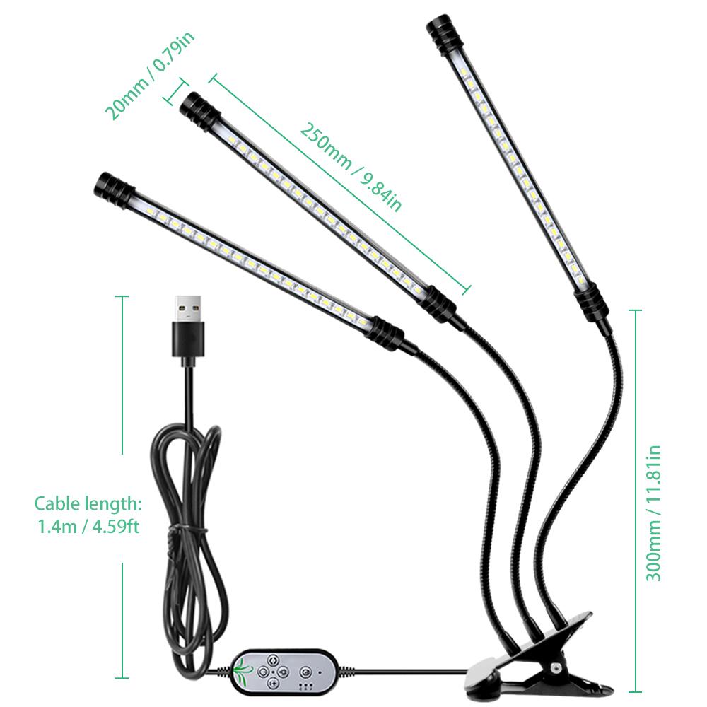 USB-свет для выращивания растений, солнечный свет, белый, полный спектр, угол освещения, регулируемый настольный зажим для выращивания