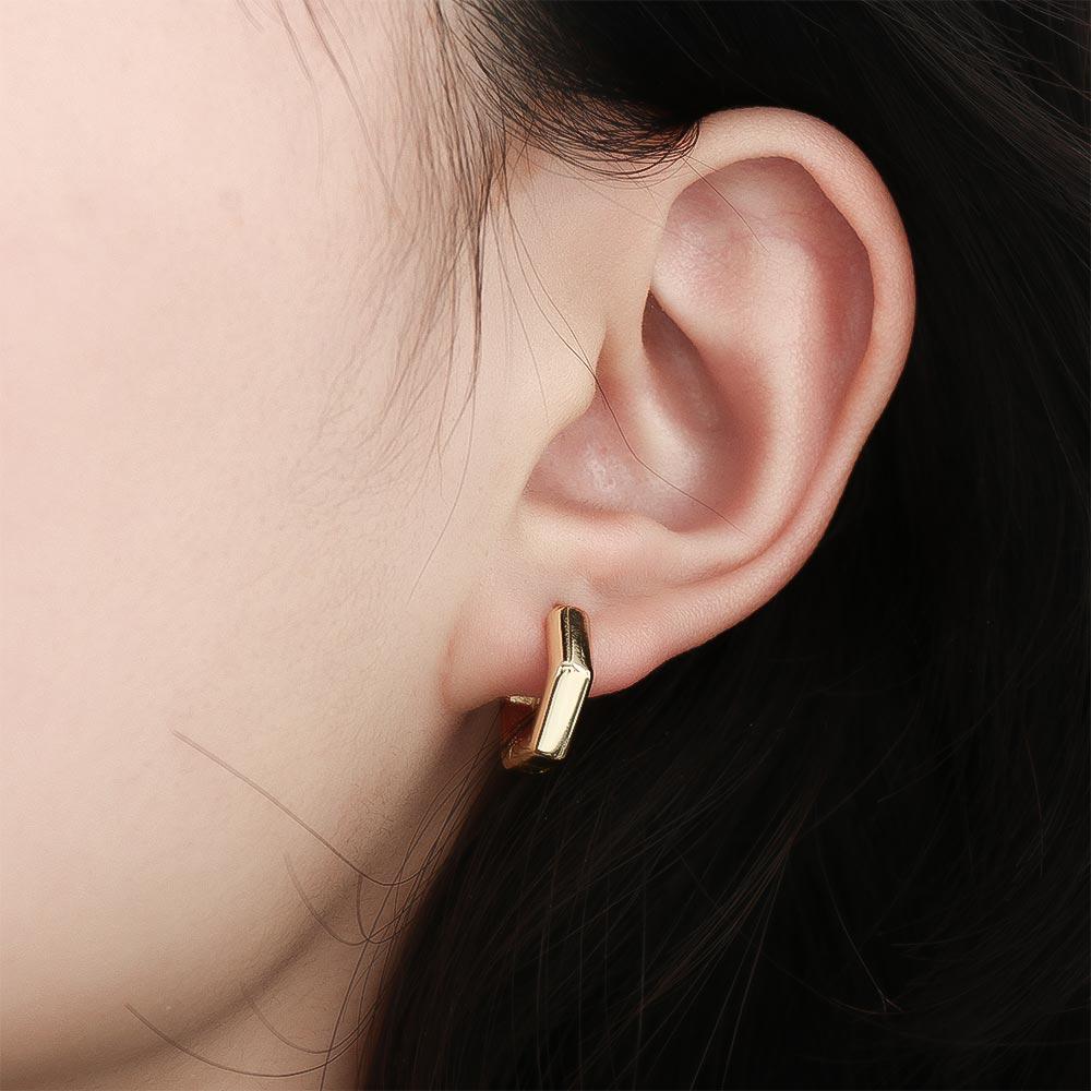 Gold Color Geometric Polygon Glossy Fashion Jewelry Square Earrings Ear Studs Hexagon Hoop Earrings