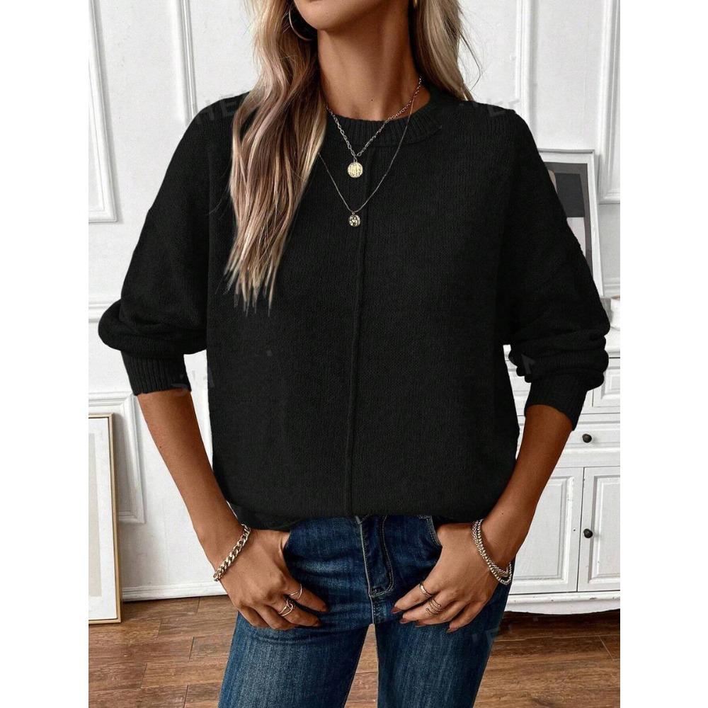 2024 новый осенне-зимний новый популярный свободный модный однотонный вязаный свитер с круглым вырезом