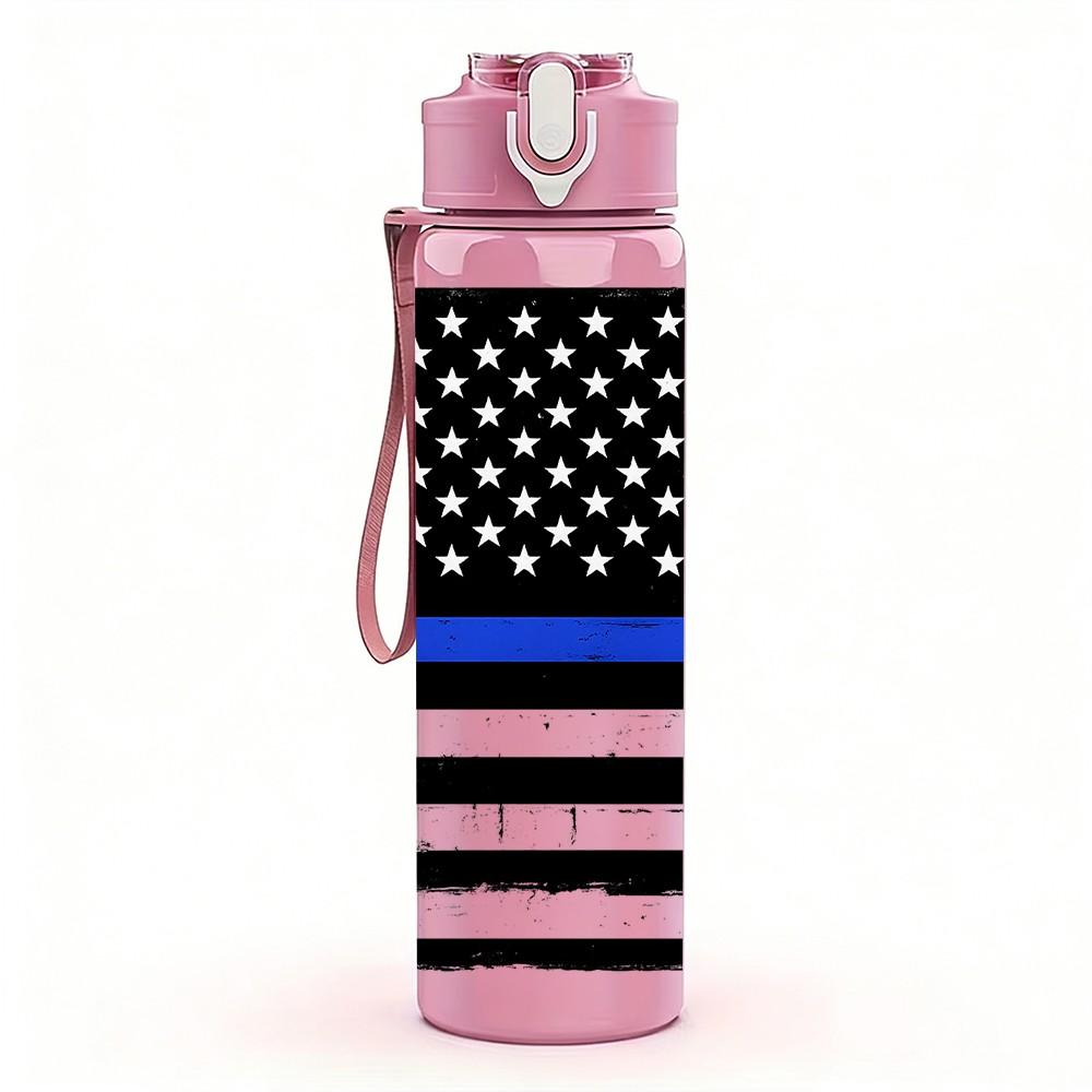 1PC Black White American Flag Print 750ml Color Plastic Sports Water Bottle Leakproof Flip Straw Lid Suitable for Sports Office Home Use