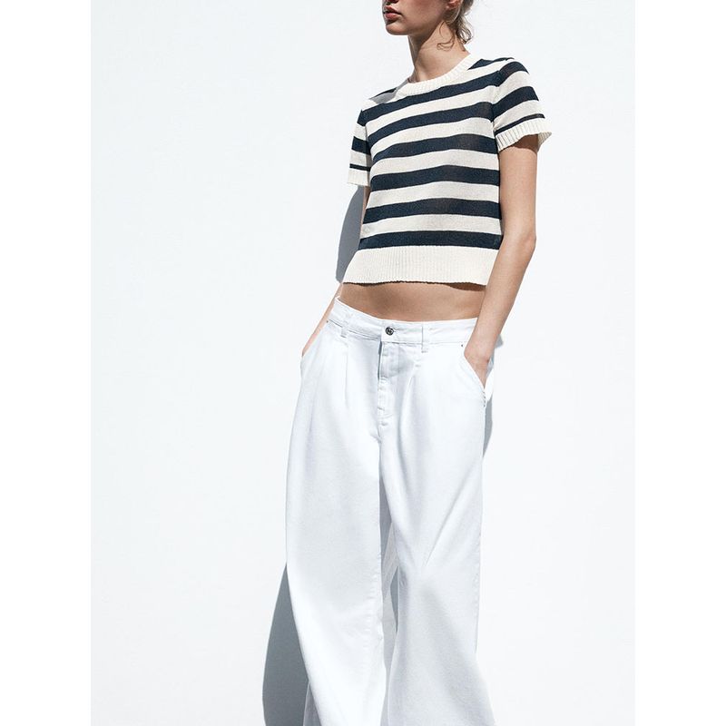 Za2025 Summer New Women Clothes Stripe Round Neck Short Sleeve Top 2142079 104 2142079 105