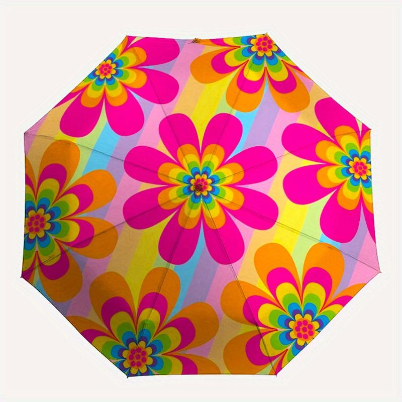 1pc Flower Pattern Automatic Opening/Closing Folding Umbrella with 48 Ribs, Plastic Handle, Windproof Portable Sunshade Umbrella y250726088