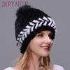 Winter Fur Hat Women Hat Mink Hat Knitted Fox Fur Ski Cap