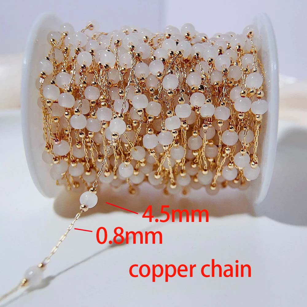 1M Fashion Glass Ball Flat Beads Stainless Steel Beaded Chain Gold Color Chains for DIY Women Necklace Bracelet Jewelry Findings