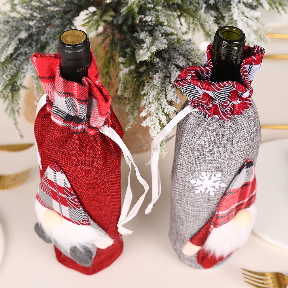 Christmas Red Wine Bottle Cover Bags, Christmas Table Dinner Decoration Bag Cover Xmas Red Wine Gift Bags for Home Decor