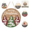 Retro Style Holiday Decoration Round 2D Wooden Welcome Sign, Farmhouse Christmas Door Hanger with Rope, Deer Natural Pine Wood Art Tree Bird