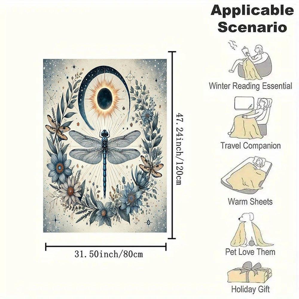 Eclipse Dragonfly: Celestial Art Print - Nature's SymphonyBlanket Flannel Throw Blanket for Sofa, Bed, Travel, Camping, Office, Couch, Chair