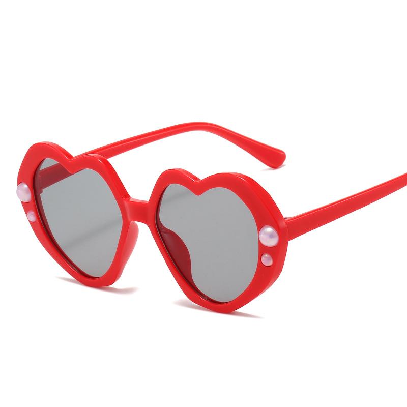 Classic Pearl Heart Childrens Sunglasse For Girls Red Plastic Pink Mirror Glasses Vintage Anti-Reflective Sun Glasses Uv400