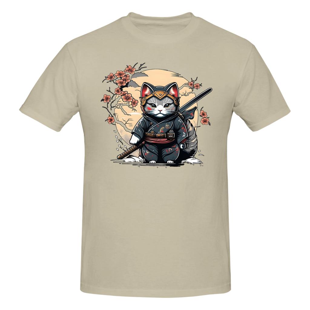 Piece Ronin Warrior Novelty Cotton TShirt Samurai Cat Tees Tops For Unisex