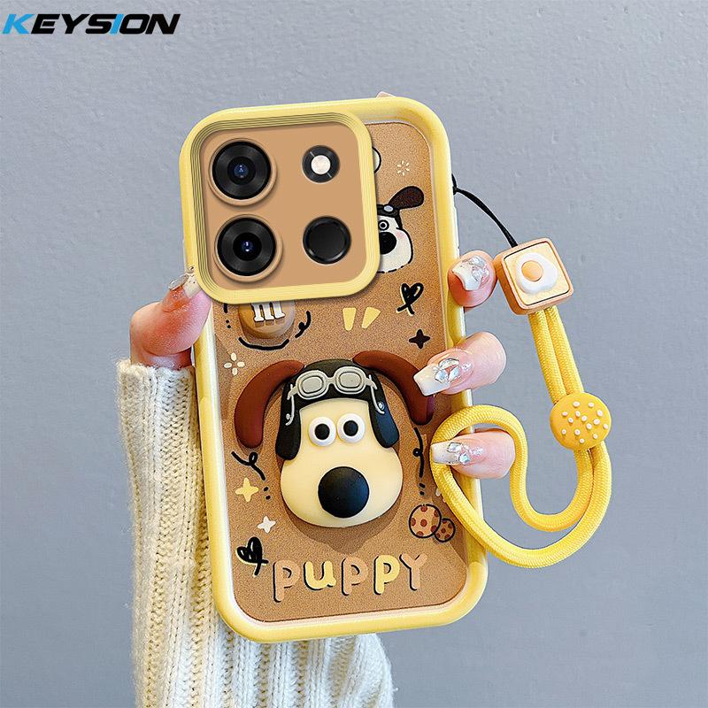 KEYSION Shockproof Case for TECNO Spark Go 2023 with Lanyard Silicone Cute 3D Cartoon Doll Phone Cover for TECNO Pop 7 Pro