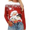 Tops For Women 3D Joyful Snowman Print Round Neck Long Sleeve T-shirt Fall Casual Women's Long Sleeve Top for Christmas