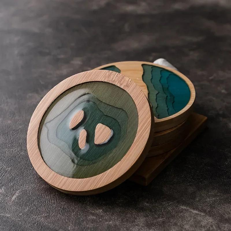 Бамбуковая подставка для чая Круглая Квадратная Подставка для чая Кунг-фу 3D Ремесло Нескользящая Изолированная Подставка для чая Дома Подставка для кофе Аксессуары для чайной посуды