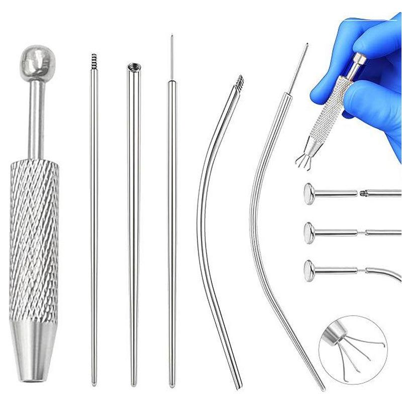 Stainless Steel Titanium Curved Piercing Taper Tool Earring Applicator Professional Puncture Straight/Curved Pole Earring Tool