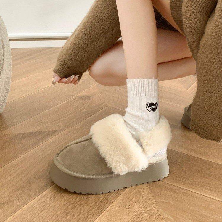 Wool Slippers Women's Outer Wear 2025 New Winter Fur Integrated Thick-bottomed Bag Head Fluffy Slippers Plush Snow Boots