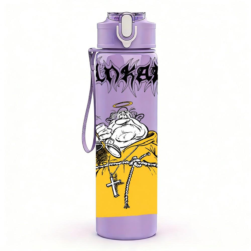1PC Yellow Cartoon Character 750ml sports water bottle leakproof straw lid outdoor office home