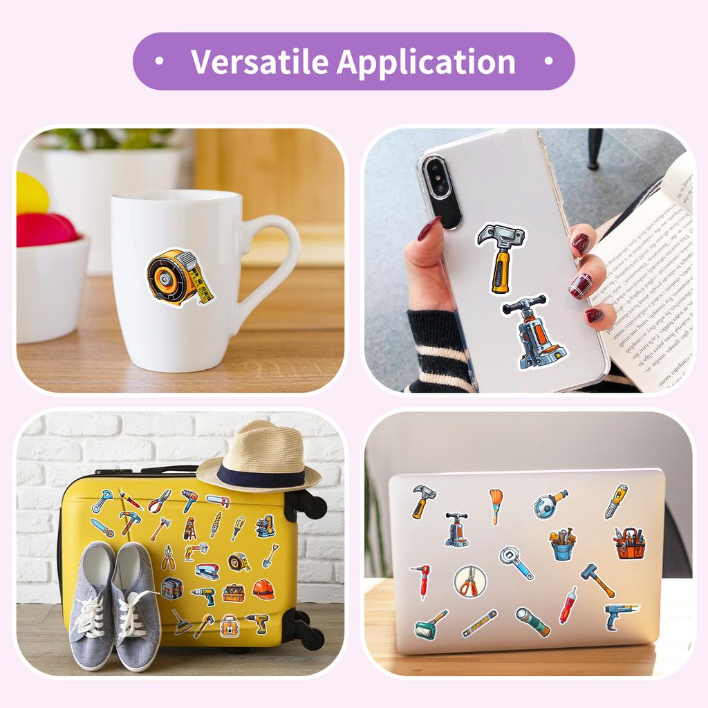 50 шт. Наклейки-граффити для ящика с инструментами - Мультяшные топор и пила, водонепроницаемые наклейки для декора багажа и скейтборда