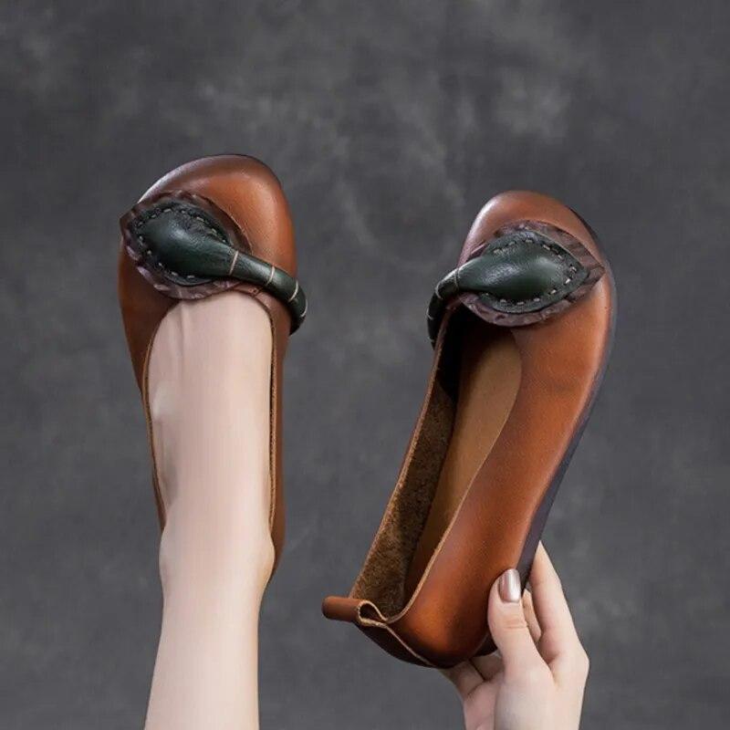 Johnature Туфли на плоской подошве из натуральной кожи в стиле ретро, ​​повседневная универсальная женская обувь на мягкой подошве с круглым носком и мягкой подошвой