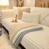 Winter Warm Stripe Thicken Immitation Rabbit Fur Plush Sofa Cover Non-Slip Couch Cushion Slipcover Towel Living Room Sofa Blanket L Shaped Sofa Cove