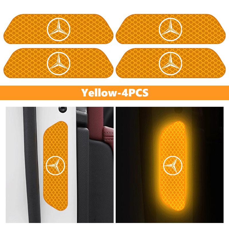 4pcs Reflective Car Accessories Door Sticker Safety Tape Inside Auto Accessories For Benz AMG Exclusive A C E R V Class CLA CLS XT3