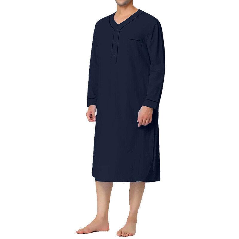 Men Kaftan Loose V Neck Long Sleeve Nightgown Pajamas Comfy Sleepwear Top Shirt Homewear Robe Casual Long Nightdress