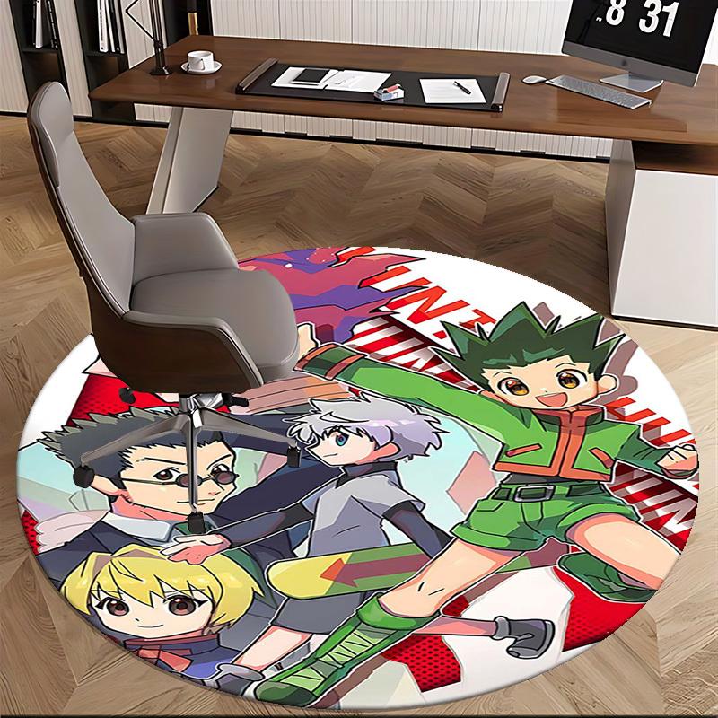 1pc Hunter x Hunter Anime Characters Round Carpet Office Chair Mat, AntiSlip Rug for Home Decor, Living Room