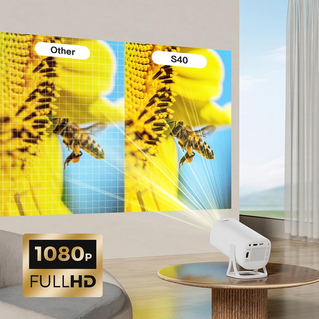 Проектор 1080P WiFi BT5.2 Android 11 System Проектор для фильмов с поворотом на 180 градусов и дисплеем 120 дюймов