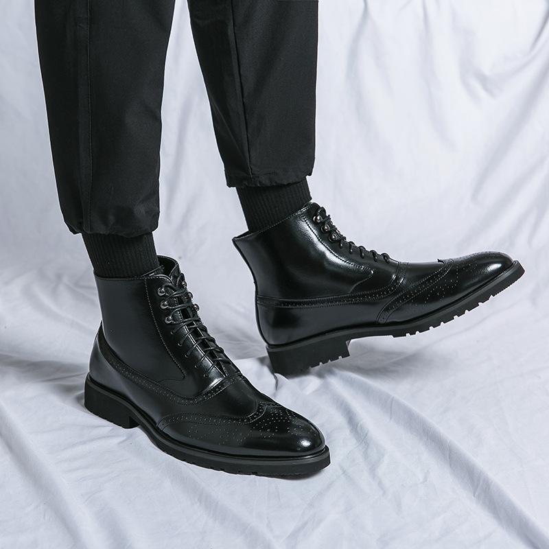 Large Size Men's Polished High-top Leather Shoes Size 38-46 Men's Boots 2025 Autumn and Winter New Brock Men's Leather Boots