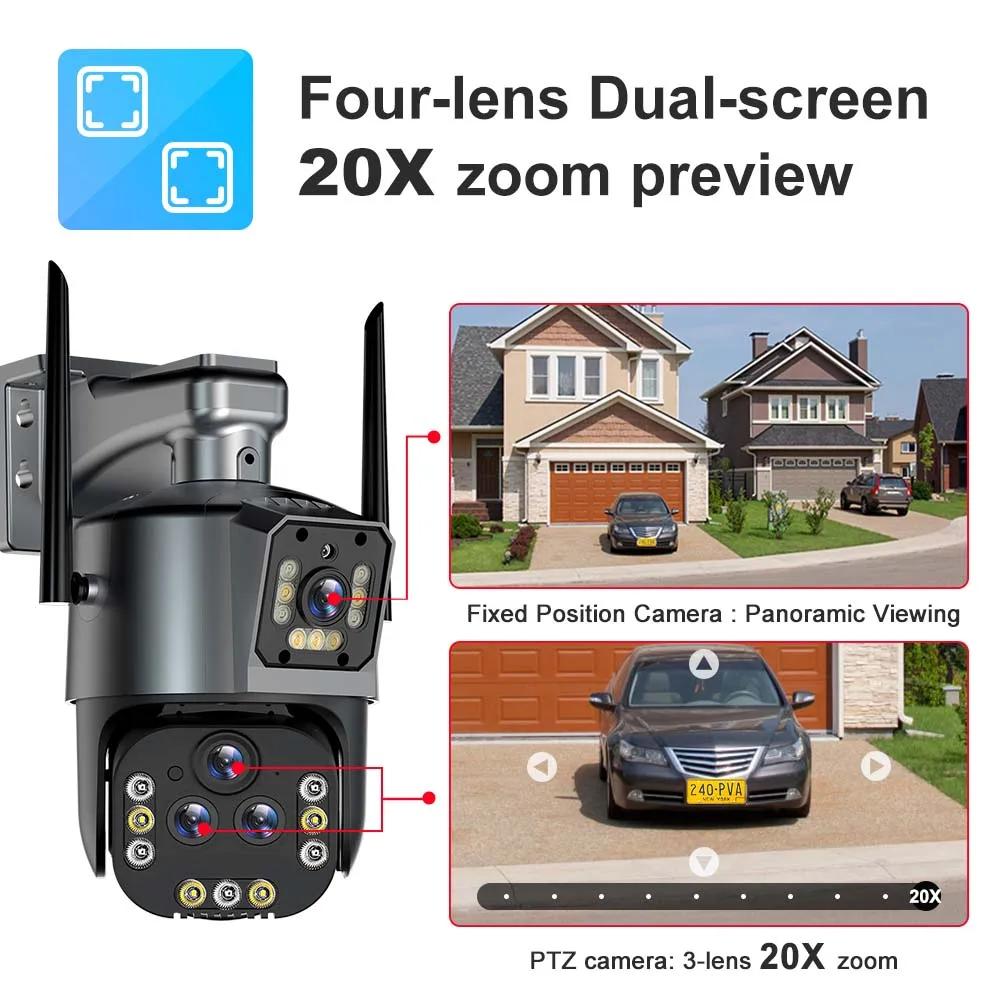 10K 20MP Wi-Fi IP-камера с 20-кратным зумом, четыре объектива, три экрана, PTZ-камеры, уличная камера видеонаблюдения 16MP, 8K, камера видеонаблюдения