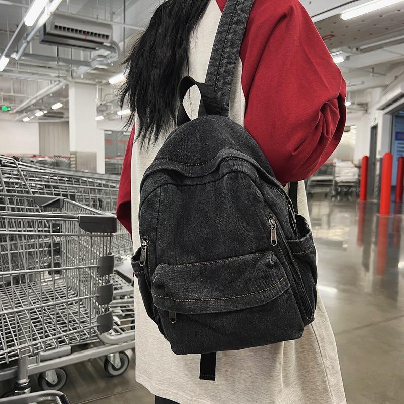 Schoolbag Female Mori retro denim canvas backpack Harajuku junior high school college student casual backpack travel bag