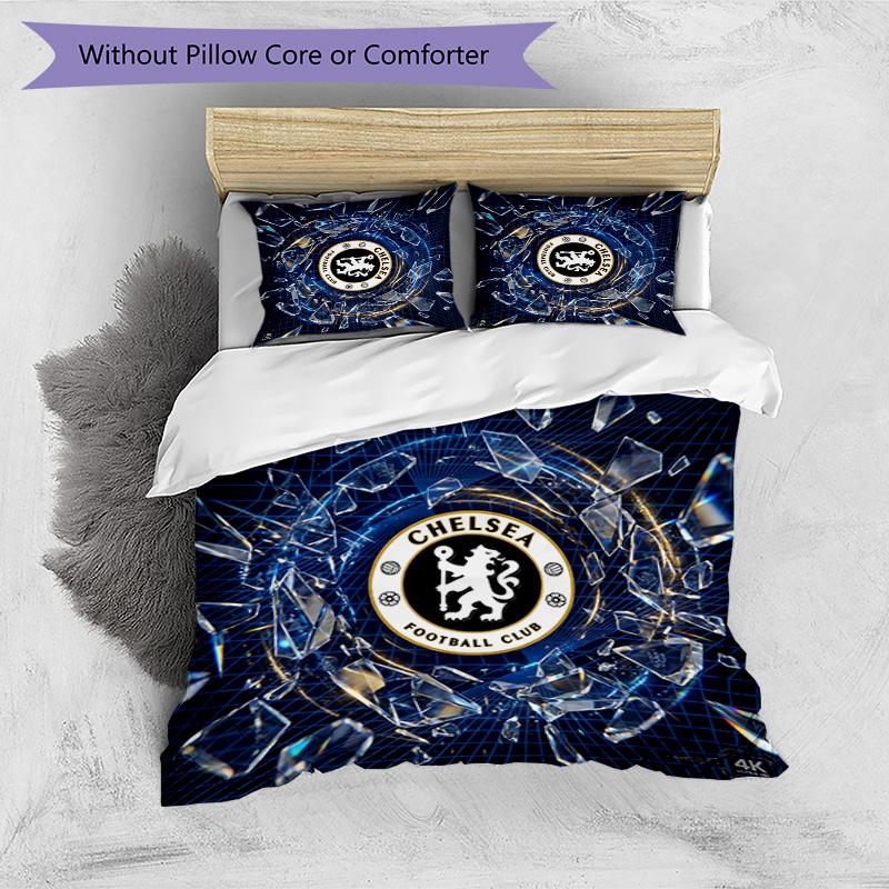 Chelsea FC Pattern Printed 3PCS Bedding Set Soft Skin-Friendly Washable Duvet Cover & Pillowcases Set All Season Bedroom