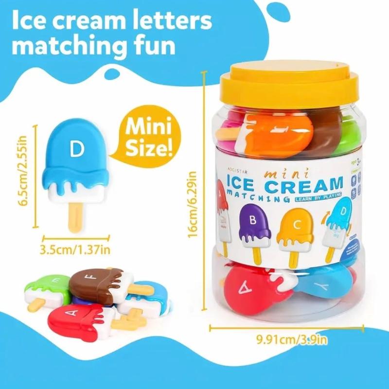 Montessori Ice Cream Alphabet Matching Toy with Uppercase Lowercase Letters Color Sorting 52PCS Toddlers Educational Gift