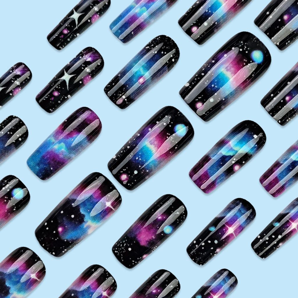 24 шт. Star Cloud Press On Nail Square False Nail Style Acrylic Nail Glossy Full Cover Stick on Nail for Woman
