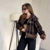 Plaid Jacket Woman Coat Elegant Zipper Knitted Sweater Lapel Pocket Casual Thicken Top Daily Outwear Autumn Winter