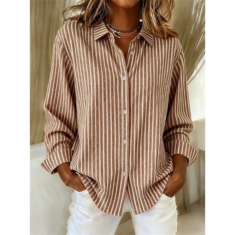 Fashionable Women's Collared Shirt Solid Color Minimalist Series Casual Loose-Fit Breathable Long-Sleeve Shirt For Everyday Wear