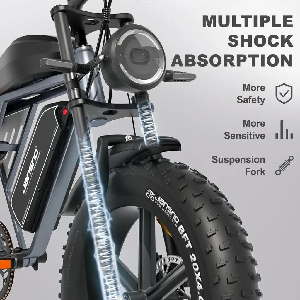 Электровелосипед Jansno x70 20 дюймов с толстыми шинами 750 Вт 48 В 37 Ач двойная батарея 30 миль/ч 80 км/120 км