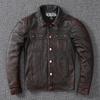 Pick Up Denim Leather Jacket Pure Head Layer Cowhide Leather Men Stone Ground Made Old American Coat
