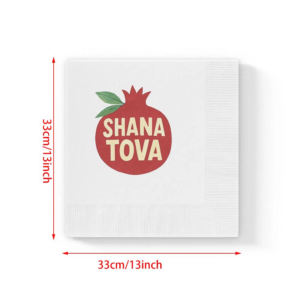20Pcs Rosh Hashanah Napkins Shana Tova Pomegranate Design Je New Year Party Decor Hanukkah Shabbat Shalom Table Decor Gift