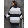 Женский свитер большого размера в полоску с двойным карманом и контрастными цветами, осенне-зимний