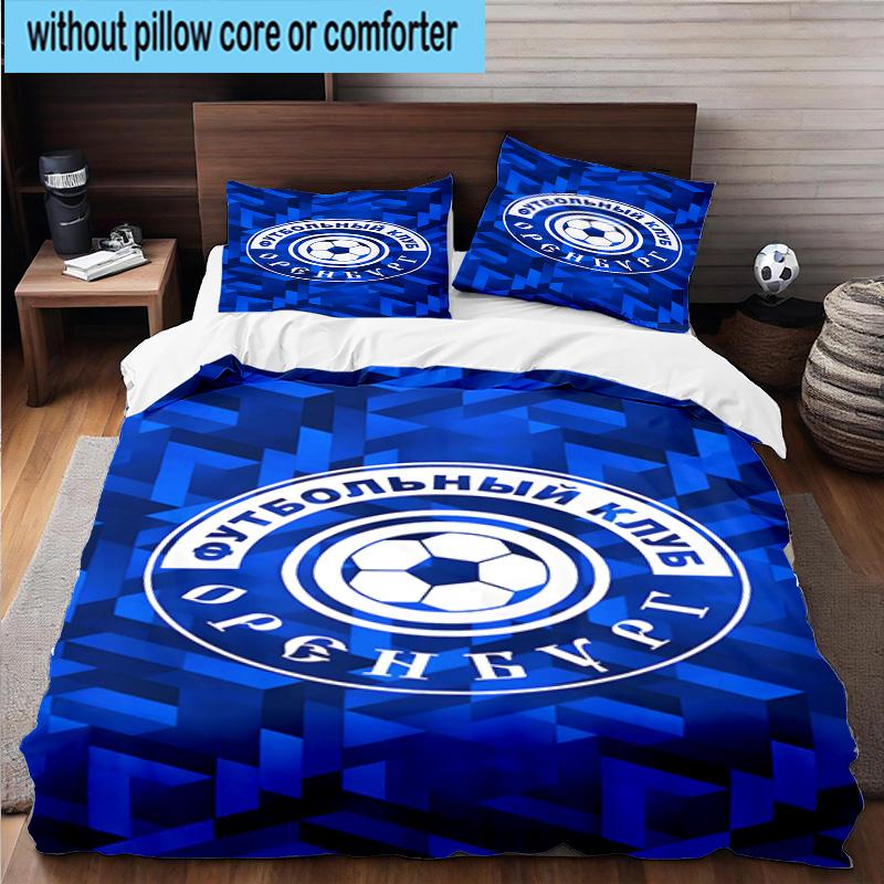3pcs Soccer Club Emblem Design Printed Bedding Set Duvet Cover Closure Includes 1 Duvet Cover & 2 Pillowcases Bedding Sets Home Decor Gifts