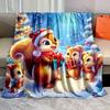 Festive Squirrels with Christmas Presents Pattern Blanket Flannel Material Soft Warm for All Seasons for Home Outdoor Camping