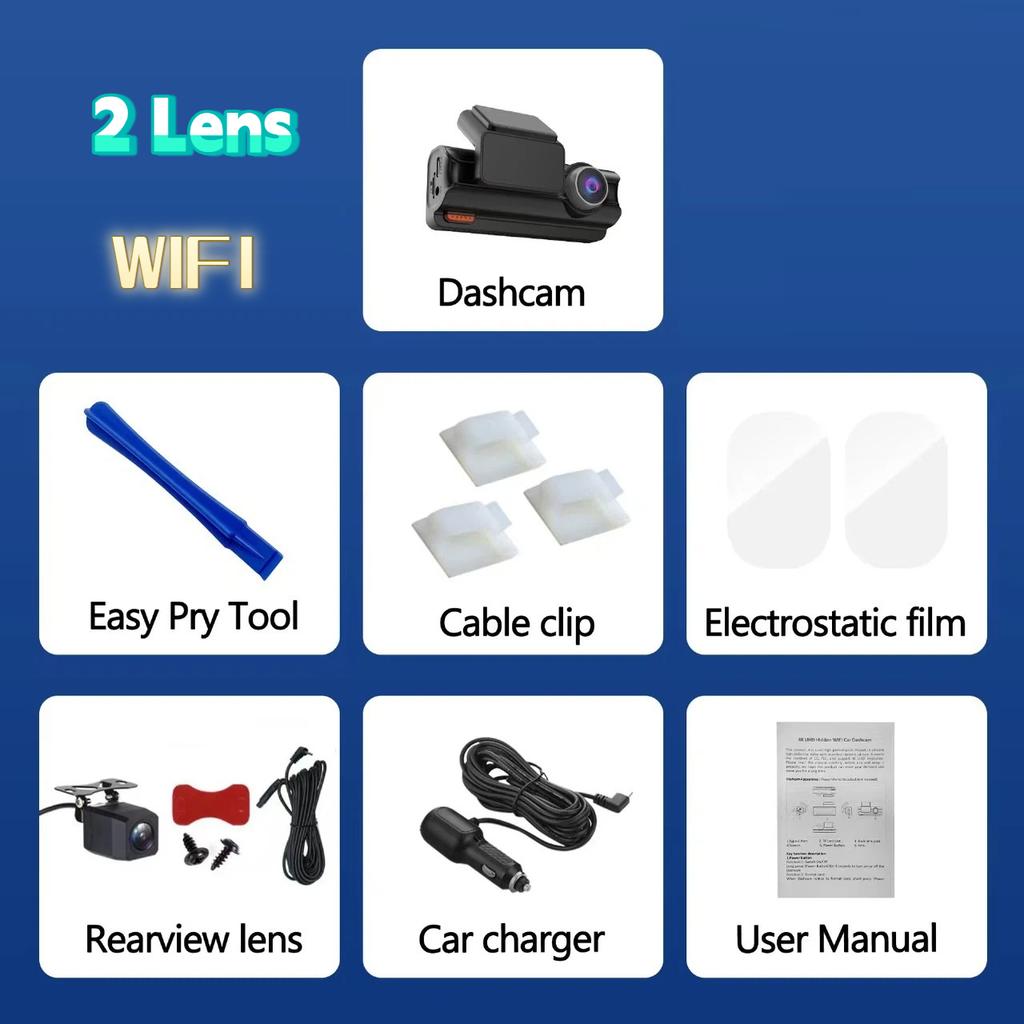 Новый 4K видеорегистратор, двойная камера, WiFi, Автомобильный DVR, Запись спереди и сзади, 4K+2.5K, Мониторинг парковки, G-сенсор, Циклическая запись